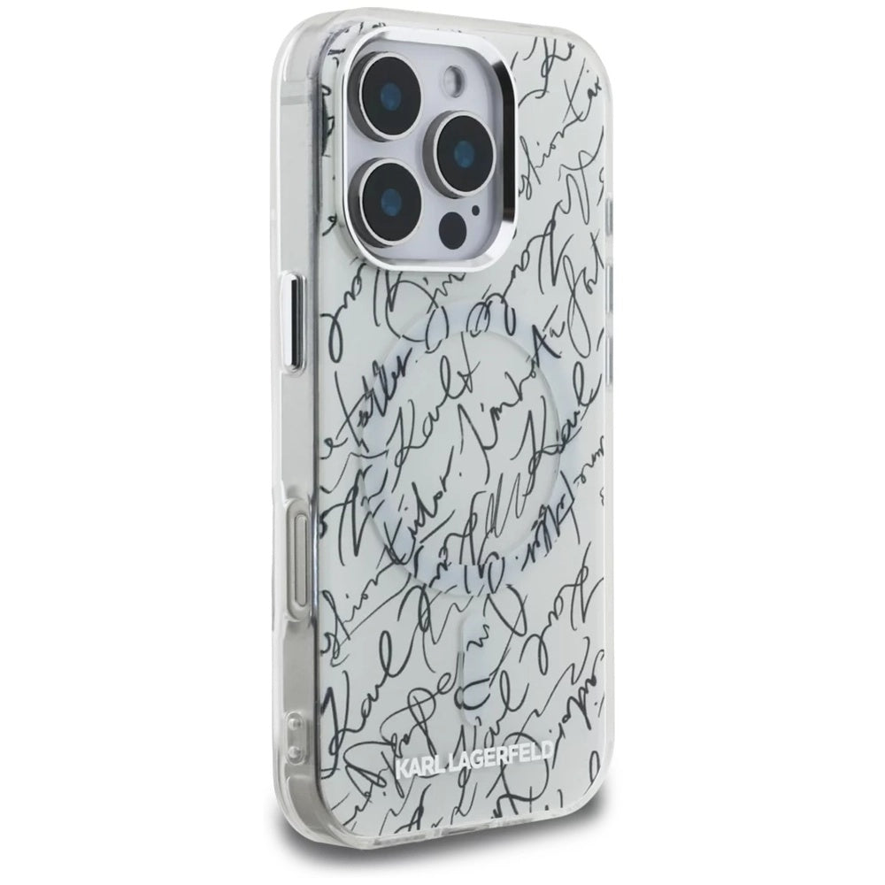 MagSafe Case for Apple iPhone 16 Pro, Karl Lagerfeld, IML Karl Script Pattern, White
