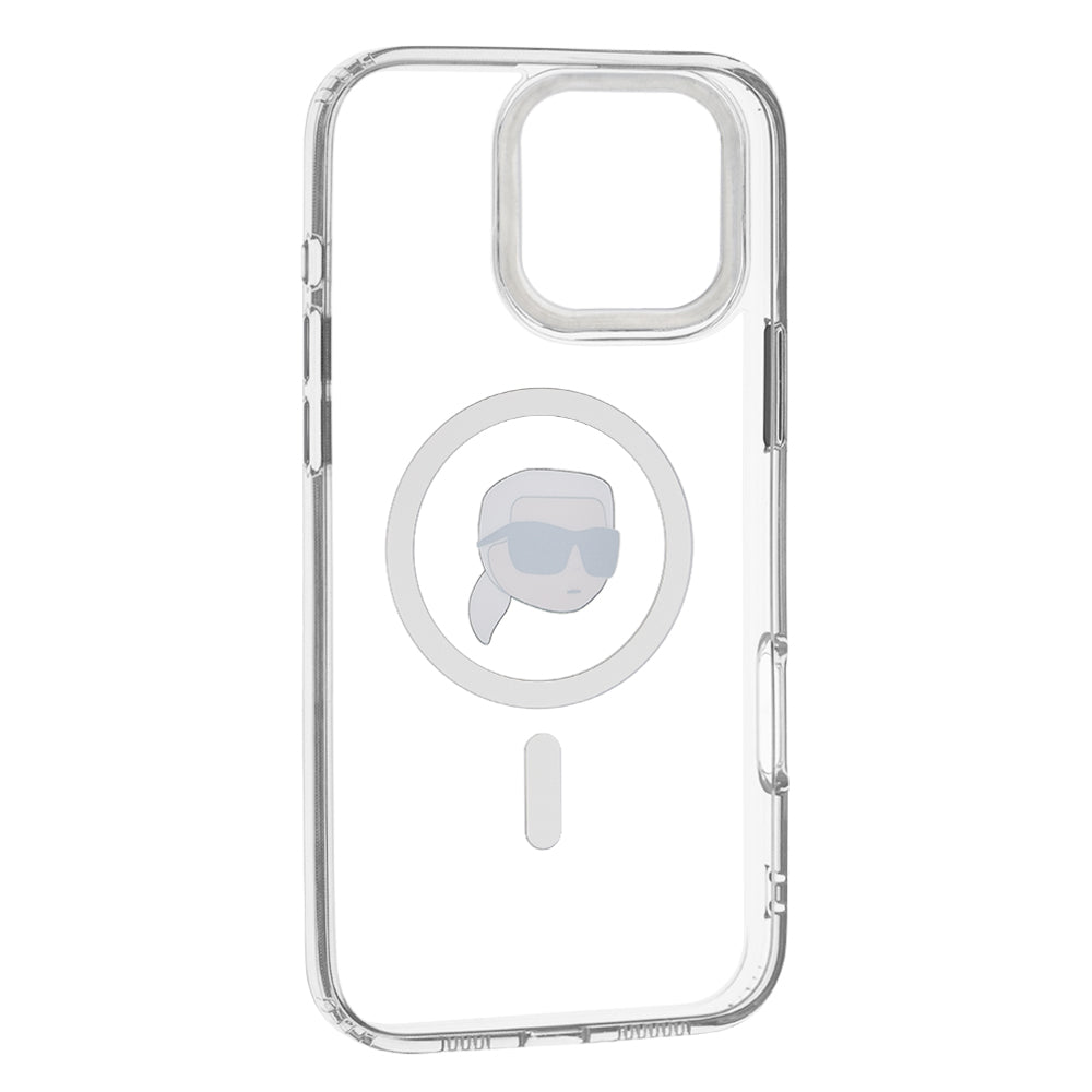 MagSafe Case for Apple iPhone 16 Pro, Karl Lagerfeld, IML Metal Karl's Head, White