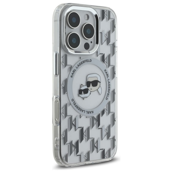 MagSafe Case for Apple iPhone 16 Pro, Karl Lagerfeld, IML Monogram Karl & Choupette's Heads, Transparent