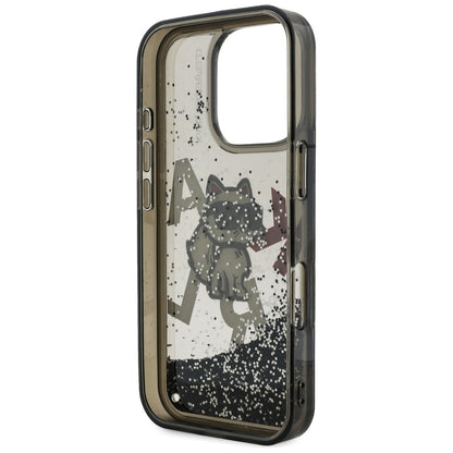 MagSafe Case for Apple iPhone 16 Pro, Karl Lagerfeld, Liquid Glitter Choupette Logo, Black