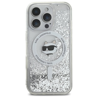 MagSafe Case for Apple iPhone 16 Pro, Karl Lagerfeld, Liquid Glitter Choupette's Head, Transparent