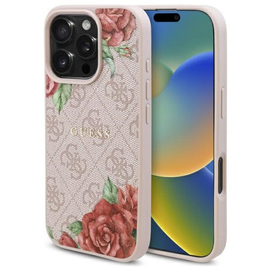 MagSafe Case for Apple iPhone 16 Pro Max, Guess, 4G Flowers Print, Pink