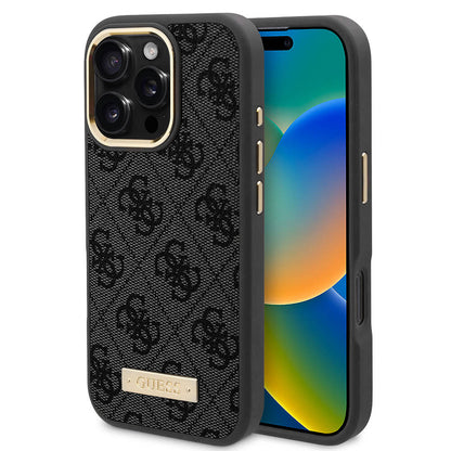 MagSafe Case for Apple iPhone 16 Pro Max, Guess, 4G Logo Plate, Black