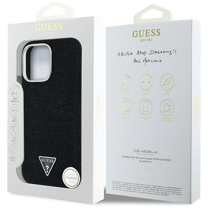 MagSafe Case for Apple iPhone 16 Pro Max, Guess, Denim Triangle Logo, Black