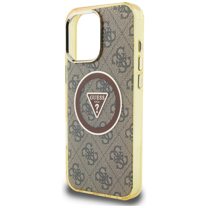 MagSafe Case for Apple iPhone 16 Pro Max, Guess, IML Glitter 4G Circle Triangle, Brown