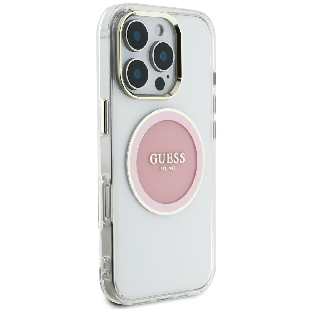 MagSafe Case for Apple iPhone 16 Pro Max, Guess, IML Metal Colored Circle, Pink