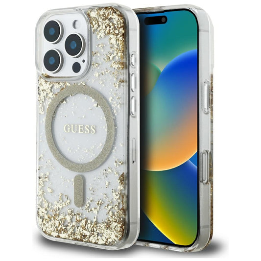 MagSafe Case for Apple iPhone 16 Pro Max, Guess, Resin Bottom Glitter, Gold