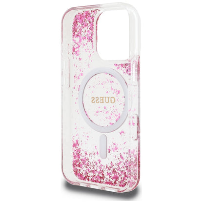 MagSafe Case for Apple iPhone 16 Pro Max, Guess, Resin Bottom Glitter, Pink