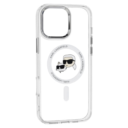 MagSafe Case for Apple iPhone 16 Pro Max, Karl Lagerfeld, IML Metal Karl & Choupette's Heads, White