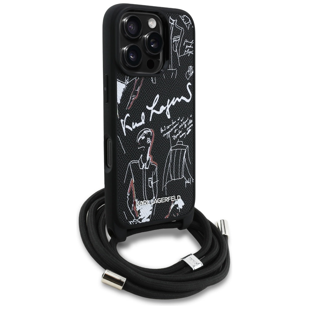 MagSafe Case for Apple iPhone 16 Pro Max, Karl Lagerfeld, Saffiano Crossbody, Black