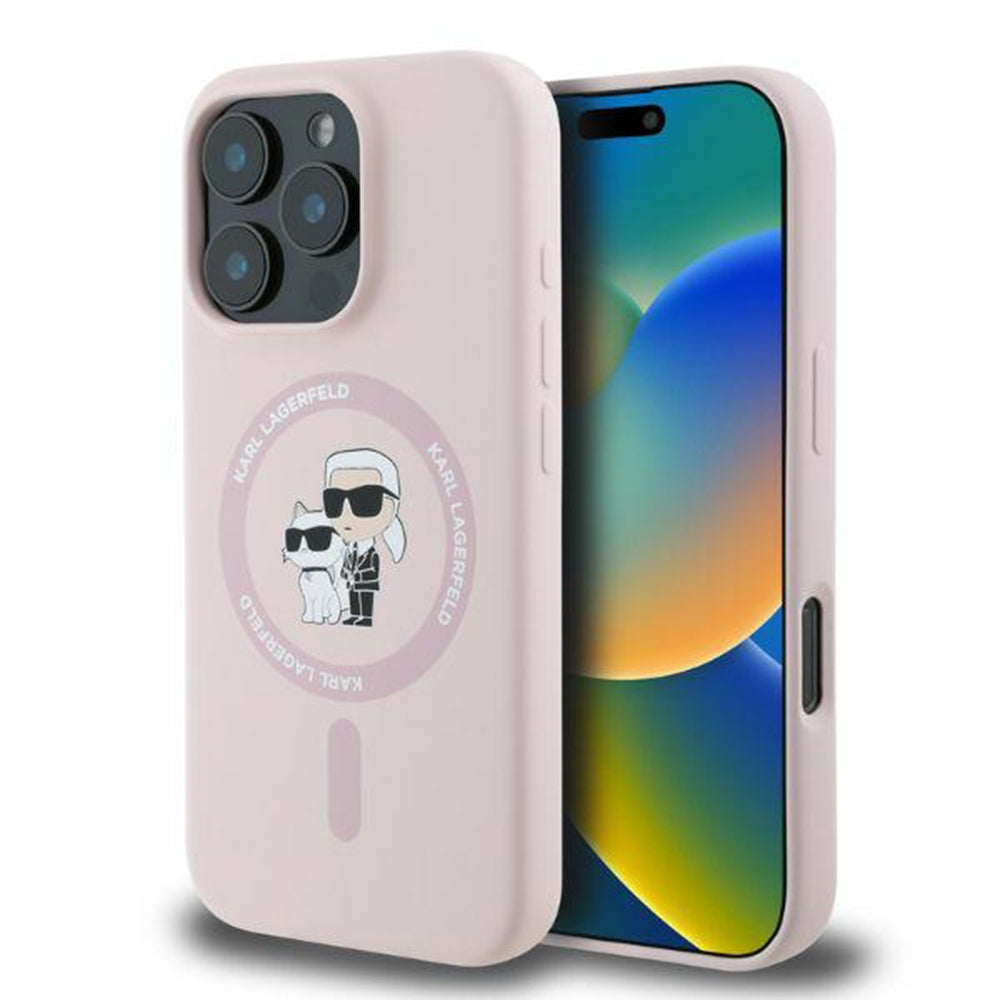 MagSafe Case for Apple iPhone 16 Pro Max, Karl Lagerfeld, Silicone Ring Karl & Choupette, Pink