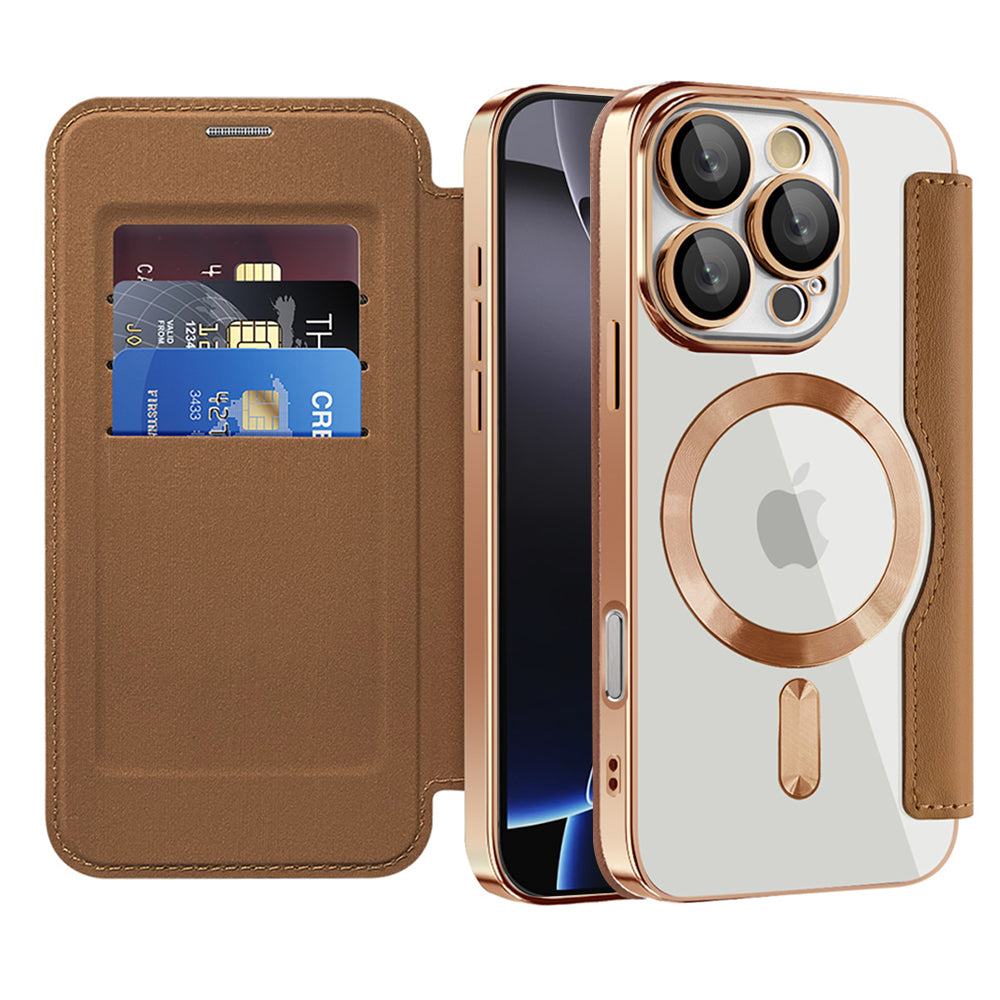 MagSafe Case for Apple iPhone 16 Pro Max, Techsuit, SmartMag Book, Brown