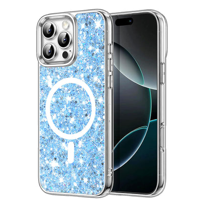 MagSafe Case for Apple iPhone 16 Pro, Techsuit, Sparkly Glitter, Blue