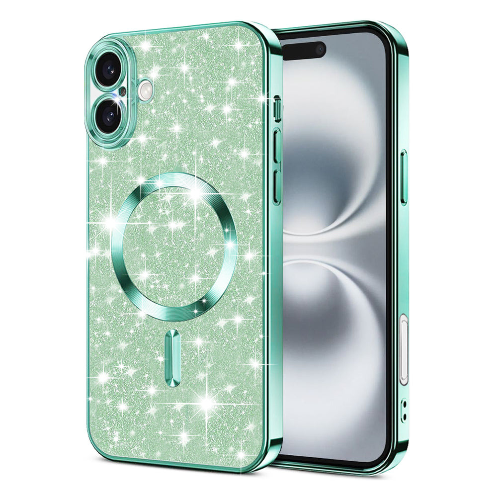 MagSafe Case for Apple iPhone 16, Techsuit, Luxury Glitter, Light Green