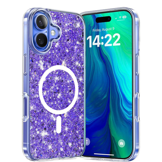 MagSafe Case for Apple iPhone 16, Techsuit, Sparkly Glitter, Purple