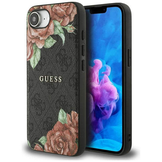MagSafe Case for Apple iPhone 16e, Guess, 4G Flowers Print, Black