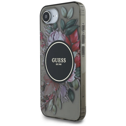 MagSafe Case for Apple iPhone 16e, Guess, IML Flowers, Black