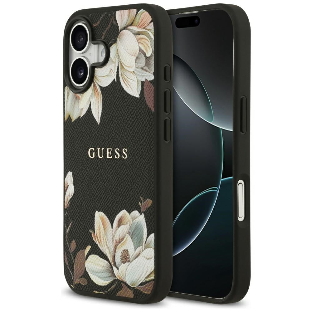 MagSafe Case for Apple iPhone 17, Guess, Grained Flowers, Black