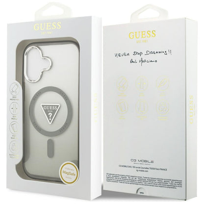 MagSafe Case for Apple iPhone 17, Guess, IML Gradient Triangle Logo, Silver Khaki