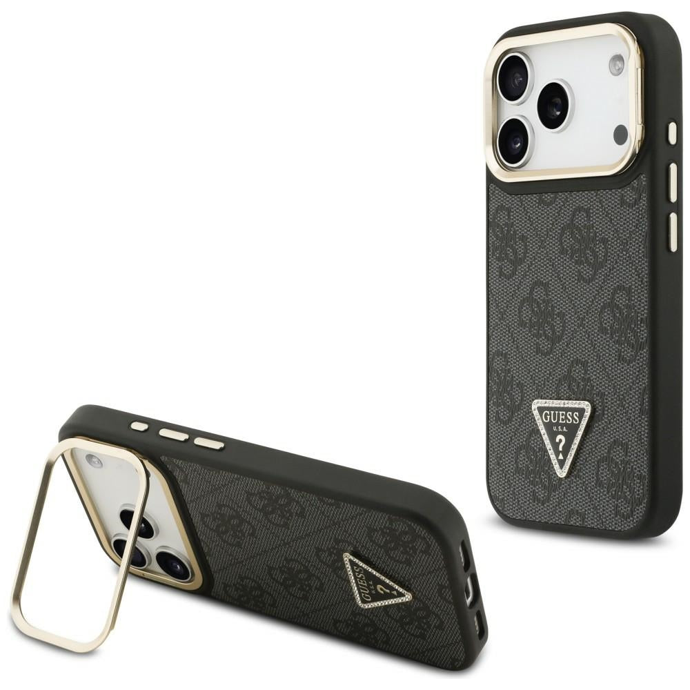 MagSafe Case for Apple iPhone 17 Pro, Guess, 4G Triangle Logo with Stand Camera, Black Gold