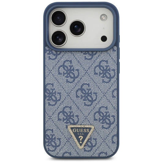 MagSafe Case for Apple iPhone 17 Pro, Guess, 4G Triangle Strass, Blue