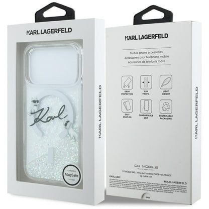 MagSafe Case for Apple iPhone 17 Pro, Karl Lagerfeld, Glitter Karl Script Logo, Transparent