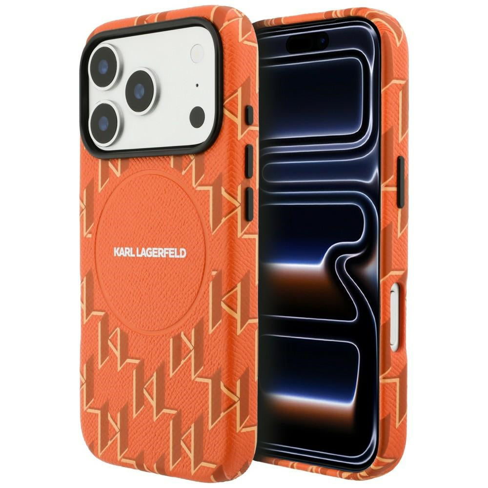 MagSafe Case for Apple iPhone 17 Pro, Karl Lagerfeld, KL Monogram Logo, Orange
