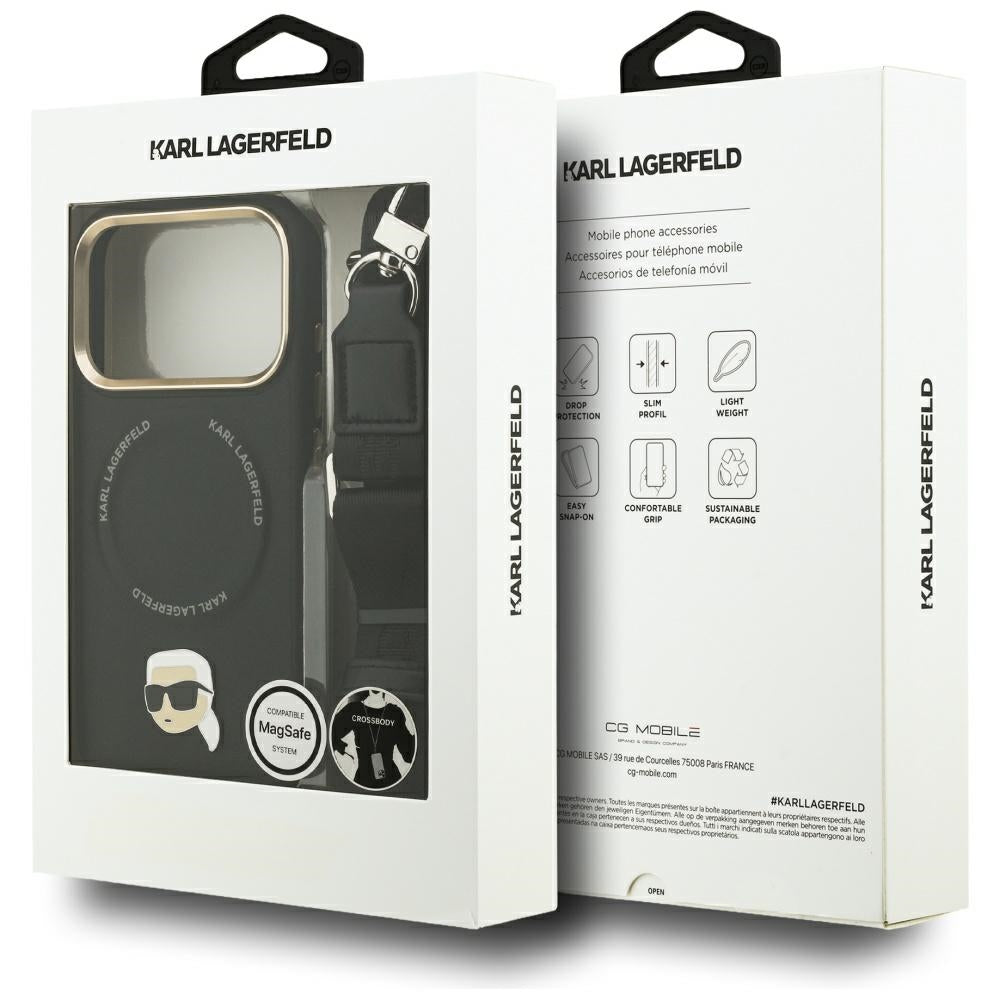 MagSafe Case for Apple iPhone 17 Pro Max, Karl Lagerfeld, Big Strap Karl Metal Logo, Black