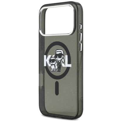 MagSafe Case for Apple iPhone 17 Pro Max, Karl Lagerfeld, IML Sketch Logo Glitter Karl & Choupette, Black