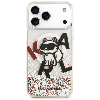 MagSafe Case for Apple iPhone 17 Pro Max, Karl Lagerfeld, Liquid Glitter Logo Choupette, Transparent