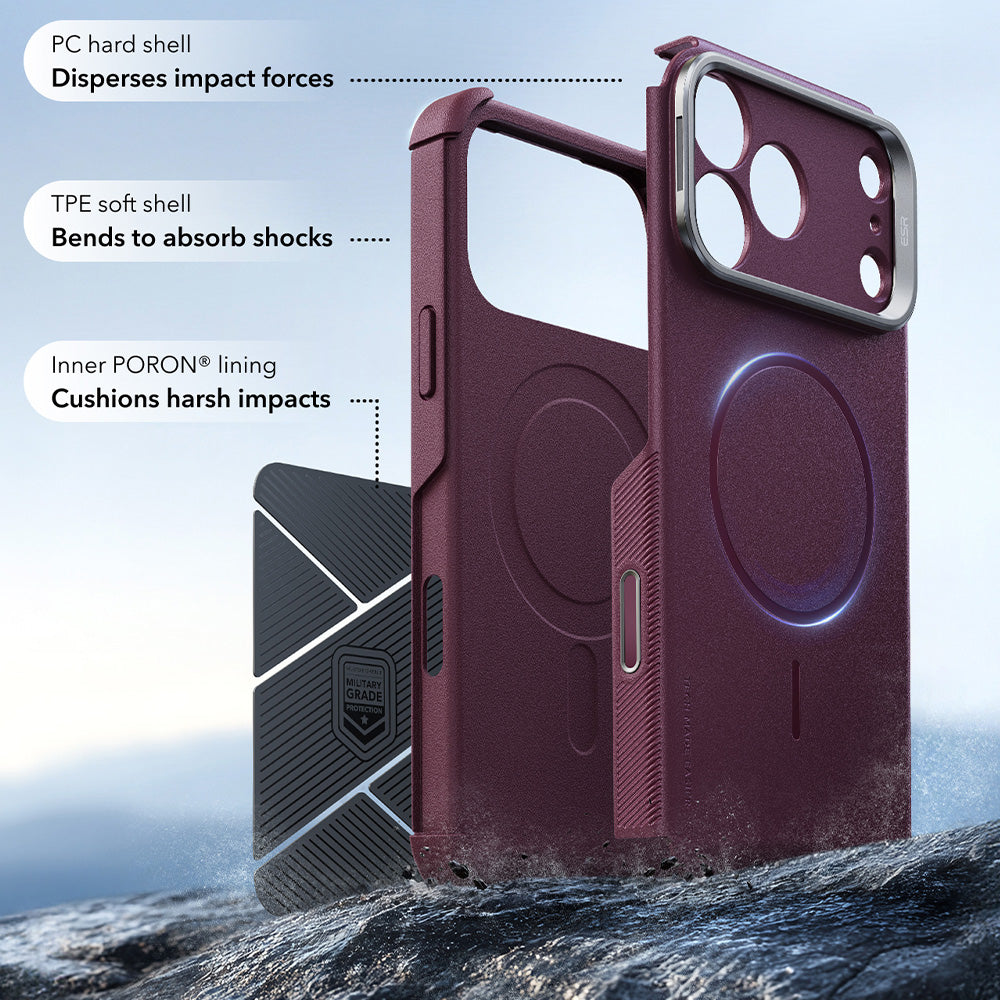 MagSafe Case for Apple iPhone 18 Pro / 17 Pro, ESR, Cyber Armor Kickstand, Dark Satin Burgundy