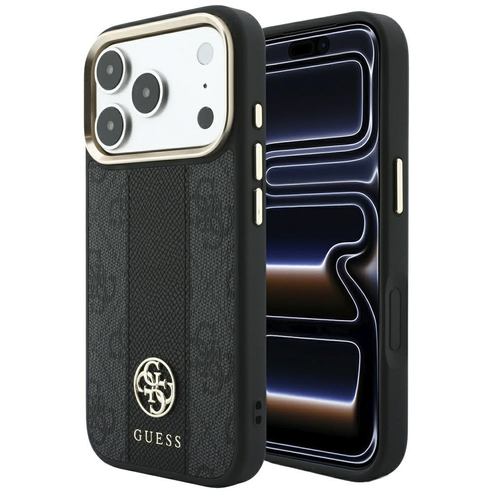 MagSafe Case for Apple iPhone 18 Pro / 17 Pro, Guess, 4G Stripe Round Classic Logo, Black