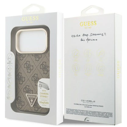 MagSafe Case for Apple iPhone 18 Pro / 17 Pro, Guess, 4G Triangle Logo & Camera Stand, Brown
