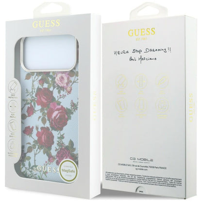 MagSafe Case for Apple iPhone 18 Pro / 17 Pro, Guess, Blossom Roses Print, Blue