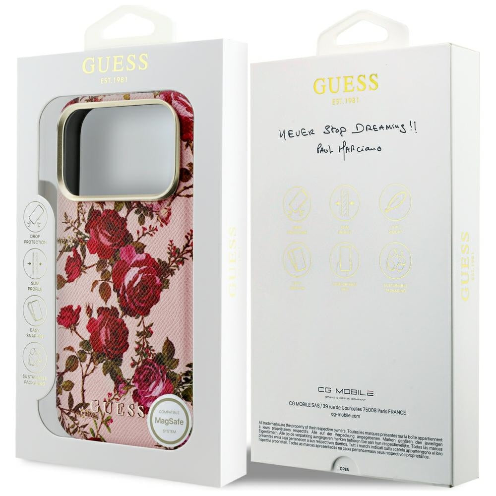MagSafe Case for Apple iPhone 18 Pro / 17 Pro, Guess, Blossom Roses Print, Pink