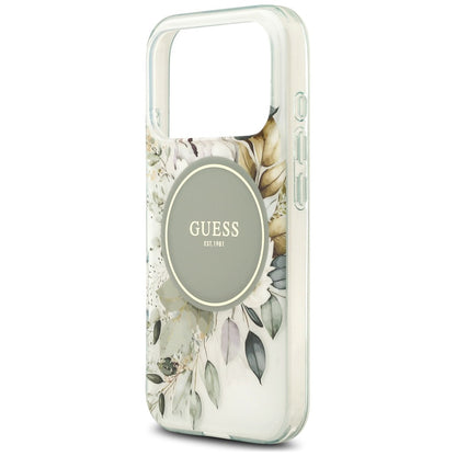 MagSafe Case for Apple iPhone 18 Pro / 17 Pro, Guess, IML Flower & Tonal Circle, Green