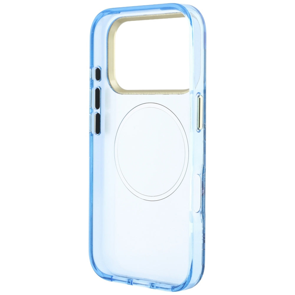 MagSafe Case for Apple iPhone 18 Pro / 17 Pro, Guess, IML Glitter Blossom Roses, Blue
