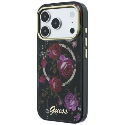 MagSafe Case for Apple iPhone 18 Pro / 17 Pro, Guess, IML Glitter Blossom Roses, Black