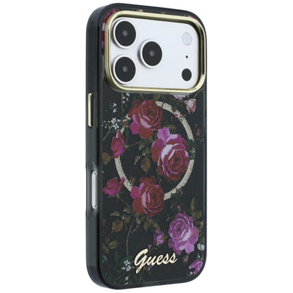 MagSafe Case for Apple iPhone 18 Pro / 17 Pro, Guess, IML Glitter Blossom Roses, Black
