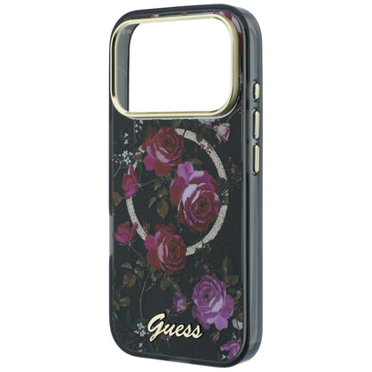 MagSafe Case for Apple iPhone 18 Pro / 17 Pro, Guess, IML Glitter Blossom Roses, Black