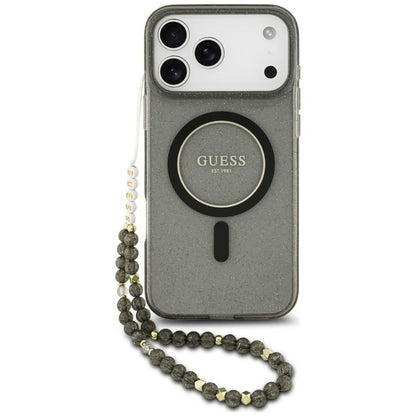 MagSafe Case for Apple iPhone 18 Pro / 17 Pro, Guess, IML Glitter with Pearl Strap, Black