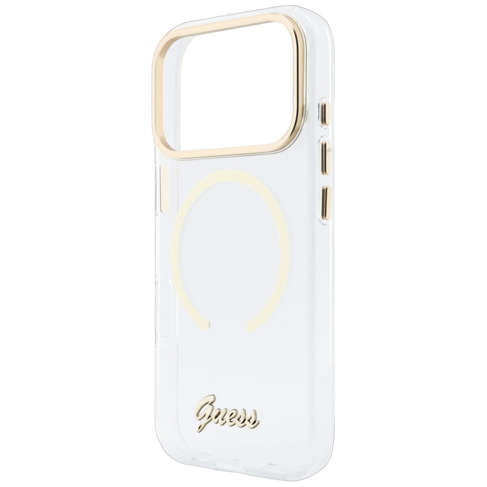 MagSafe Case for Apple iPhone 18 Pro / 17 Pro, Guess, IML Script Metal, Transparent