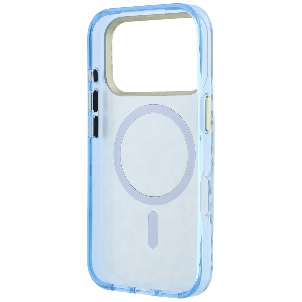 MagSafe Case for Apple iPhone 18 Pro / 17 Pro, Guess, Leopard Glitter Triangle Logo, Blue