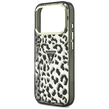 MagSafe Case for Apple iPhone 18 Pro / 17 Pro, Guess, Leopard Glitter Triangle Logo, Black
