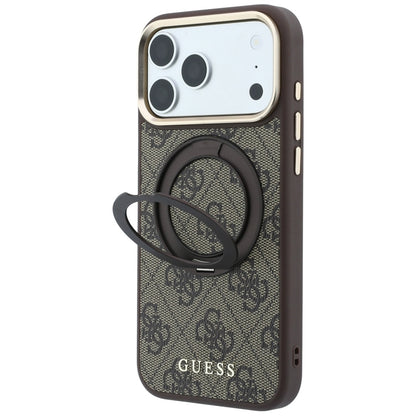 MagSafe Case for Apple iPhone 18 Pro / 17 Pro, Guess, Ring Stand 360 4G Classic Logo, Brown