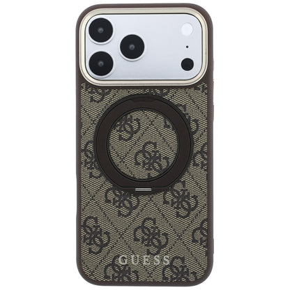 MagSafe Case for Apple iPhone 18 Pro / 17 Pro, Guess, Ring Stand 360 4G Classic Logo, Brown