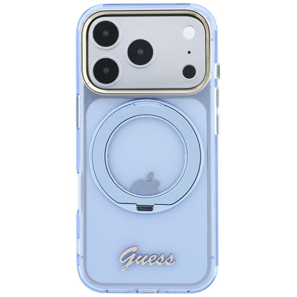 MagSafe Case for Apple iPhone 18 Pro / 17 Pro, Guess, Ring Stand Script Metal Logo, Blue
