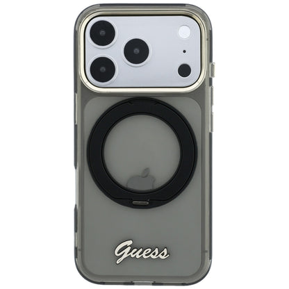 MagSafe Case for Apple iPhone 18 Pro / 17 Pro, Guess, Ring Stand Script Metal Logo, Black