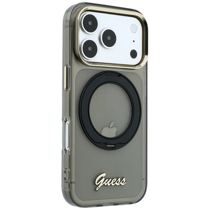 MagSafe Case for Apple iPhone 18 Pro / 17 Pro, Guess, Ring Stand Script Metal Logo, Black