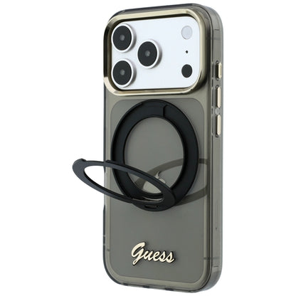 MagSafe Case for Apple iPhone 18 Pro / 17 Pro, Guess, Ring Stand Script Metal Logo, Black